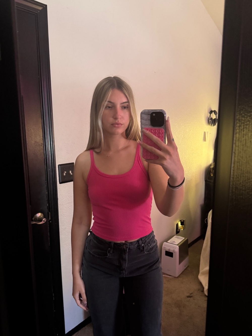 Women's Ribbed Pink Tank Top - Classic Scoop Neck